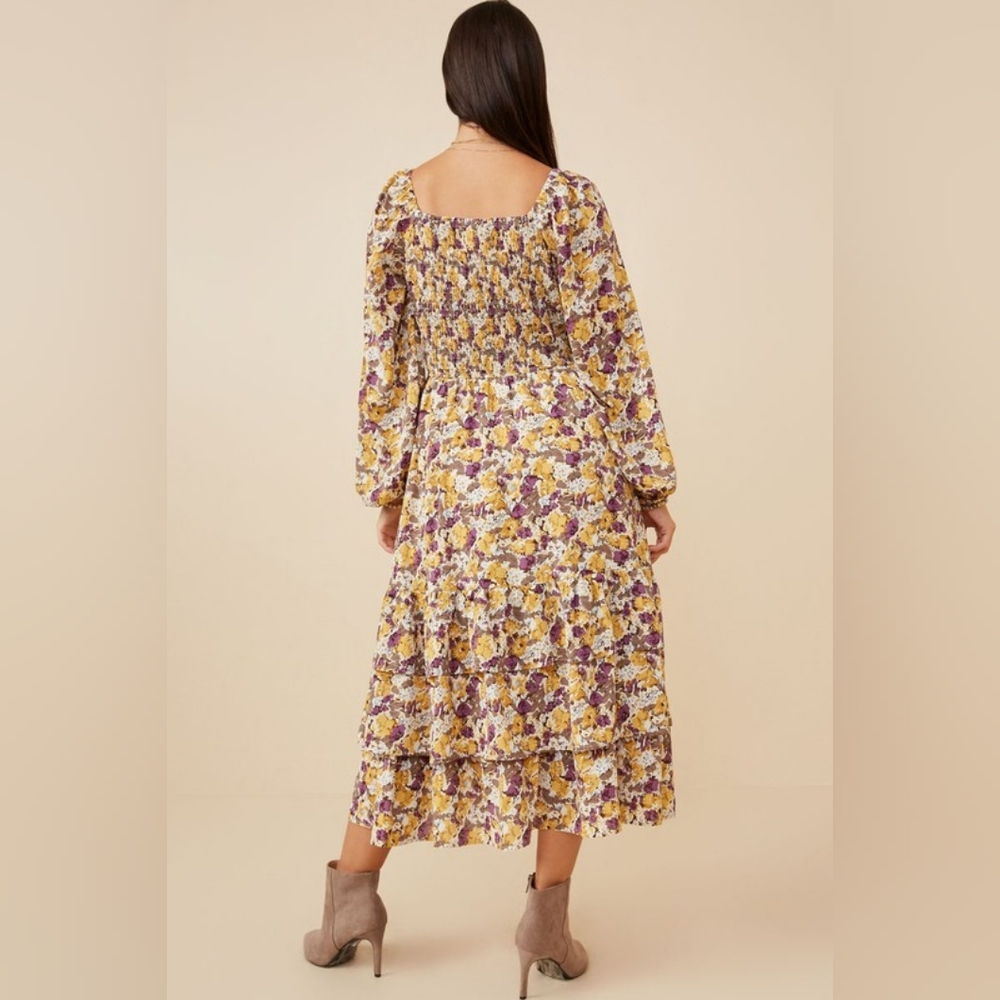 Maternity Dress Long Sleeve Midi Dress Maternity Square Neck - Picture 2 of 5
